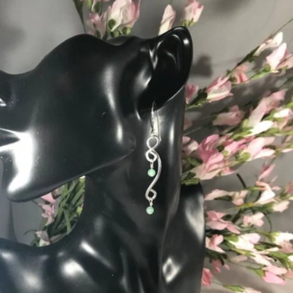 Green Aventurine Sterling Silver Dangle Earrings- Green Aventurine Dangle Style1 - Picture 3 of 5